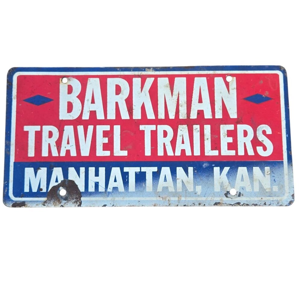 Vintage Barkman Travel Trailers Manhattan Kansas License Plate Dealer Tag Promo